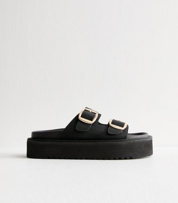 Black Faux Leather Flatform Sandals 5 Black Faux Leather Flatform Sandals