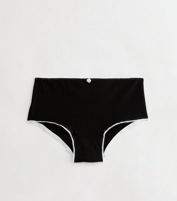 Girls Black Contrast Trim Short Boxer Briefs