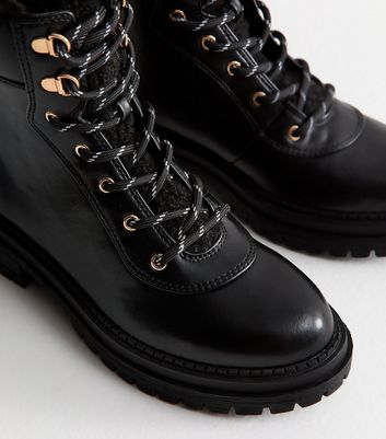 Black Faux Leather Lace Up Chunky Ankle Boots 4 Black Faux Leather Lace Up Chunky Ankle Boots