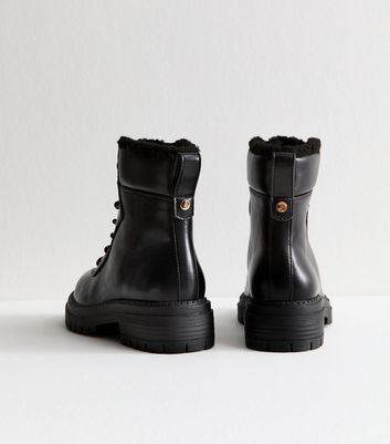 Black Faux Leather Lace Up Chunky Ankle Boots 5 Black Faux Leather Lace Up Chunky Ankle Boots