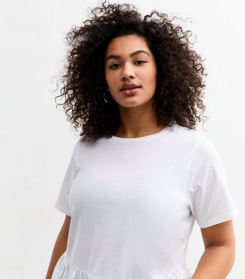 Curves White Jersey Peplum Top