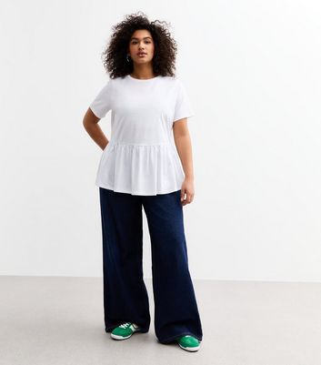 Curves White Jersey Peplum Top
