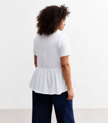 Curves White Jersey Peplum Top