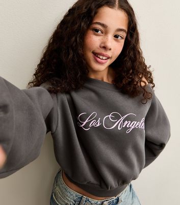 Girls Grey Los Angeles Off Shoulder Sweatshirt