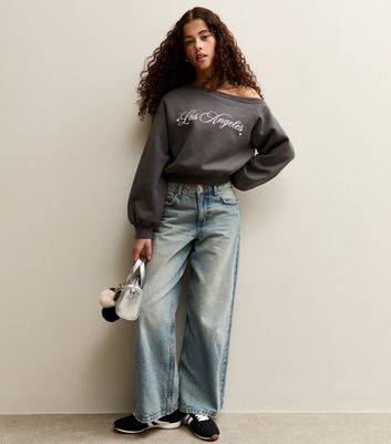 Girls Grey Los Angeles Off Shoulder Sweatshirt 3 Girls Grey Los Angeles Off Shoulder Sweatshirt