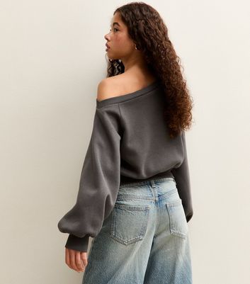 Girls Grey Los Angeles Off Shoulder Sweatshirt 6 Girls Grey Los Angeles Off Shoulder Sweatshirt