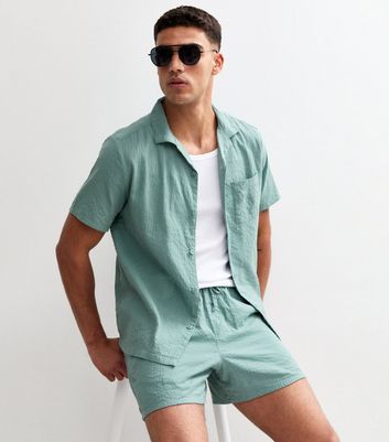 Blue Relaxed Seersucker Drawstring Shorts