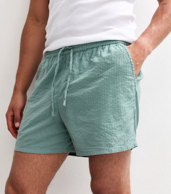 Blue Relaxed Seersucker Drawstring Shorts