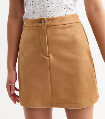 Girls Brown Faux Suede Skirt