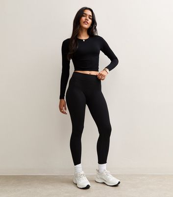 Black Seamless Ribbed Jersey Leggings