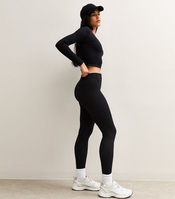 Black Seamless Ribbed Jersey Leggings