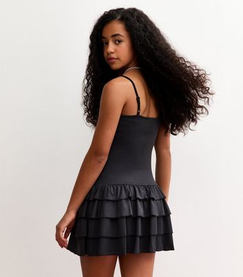 Girls Black Rara Skirt Strappy Cami Dress 5 Girls Black Rara Skirt Strappy Cami Dress