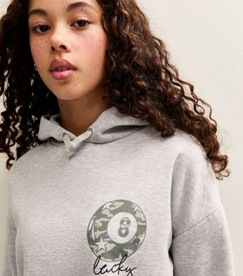 Girls Grey Camouflage 8 Ball Print Hoodie