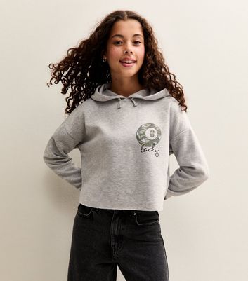Girls Grey Camouflage 8 Ball Print Hoodie 3 Girls Grey Camouflage 8 Ball Print Hoodie