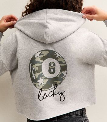 Girls Grey Camouflage 8 Ball Print Hoodie 4 Girls Grey Camouflage 8 Ball Print Hoodie