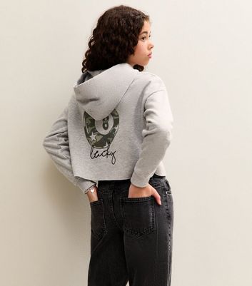 Girls Grey Camouflage 8 Ball Print Hoodie 5 Girls Grey Camouflage 8 Ball Print Hoodie