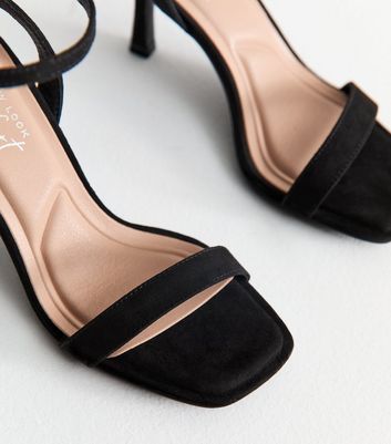 Black Faux Suede Square Toe Stiletto Sandals 3 Black Faux Suede Square Toe Stiletto Sandals