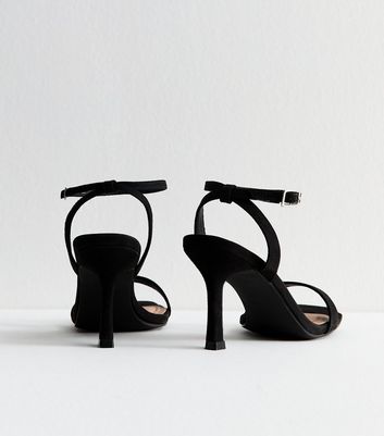 Black Faux Suede Square Toe Stiletto Sandals 4 Black Faux Suede Square Toe Stiletto Sandals