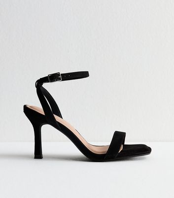 Black Faux Suede Square Toe Stiletto Sandals 5 Black Faux Suede Square Toe Stiletto Sandals