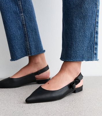 Black Bow Strap Slingback Pumps