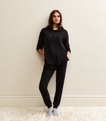 Black Brushed Rib Tapered Trousers