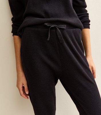 Black Brushed Rib Tapered Trousers
