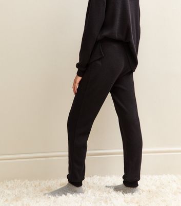Black Brushed Rib Tapered Trousers