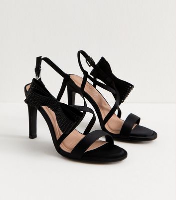 Black Embellished Bow Heeled Sandals