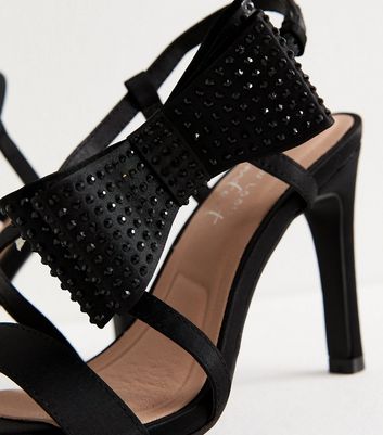 Black Embellished Bow Heeled Sandals