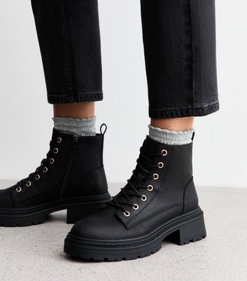 Black Faux Leather Lace Up Boots
