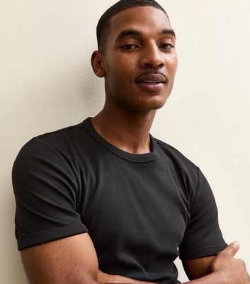 Black Muscle Fit Ribbed Jersey T-Shirt