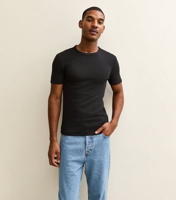Black Muscle Fit Ribbed Jersey T-Shirt