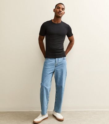 Black Muscle Fit Ribbed Jersey T-Shirt 3 Black Muscle Fit Ribbed Jersey T-Shirt