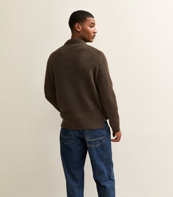 Dark Brown Regular Fit Long Sleeve Brushed Quarter Zip Polo Knit Jumper 4 Dark Brown Regular Fit Long Sleeve Brushed Quarter Zip Polo Knit Jumper