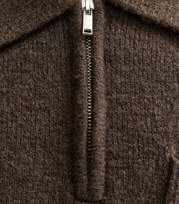 Dark Brown Regular Fit Long Sleeve Brushed Quarter Zip Polo Knit Jumper 6 Dark Brown Regular Fit Long Sleeve Brushed Quarter Zip Polo Knit Jumper