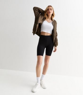 Black Cotton Blend Wide Waistband Cycling Shorts