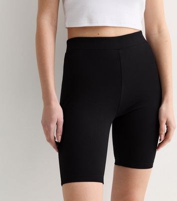 Black Cotton Blend Wide Waistband Cycling Shorts
