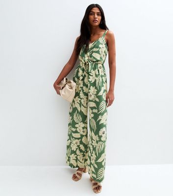 Blue Vanilla Olive Green Tropical Print Jumpsuit 3 Blue Vanilla Olive Green Tropical Print Jumpsuit