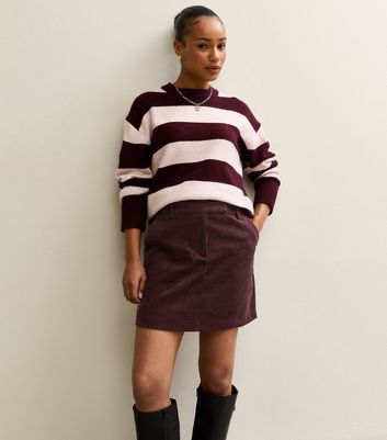 Petite Burgundy Corduroy Mini Skirt