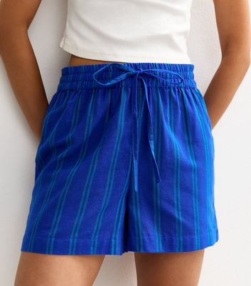 Blue Stripe Print Relaxed Shorts