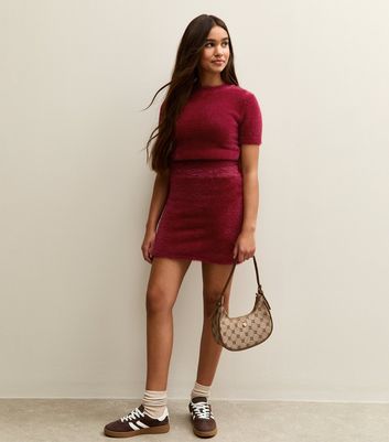 Girls Dark Burgundy Fluffy Mini Skirt