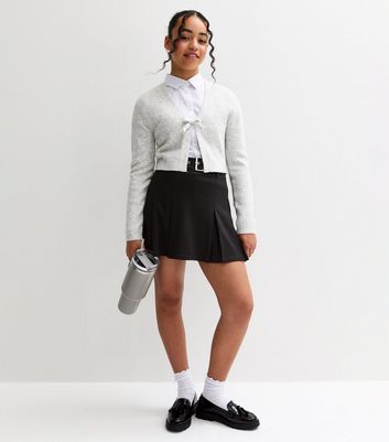 Girls Black Pleated Belted School Skort