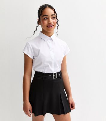 Girls Black Pleated Belted School Skort 3 Girls Black Pleated Belted School Skort