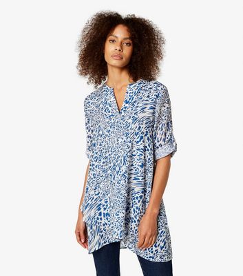 Apricot Blue Animal Print Asymmetric Hem Top