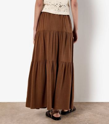 Apricot Brown Tiered Button Up Maxi Skirt 3 Apricot Brown Tiered Button Up Maxi Skirt