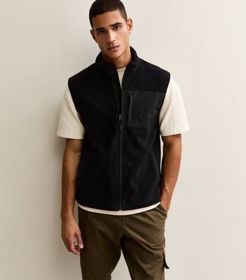 Black Regular Fleece Zip Up Gilet