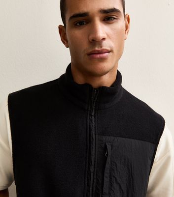 Black Regular Fleece Zip Up Gilet