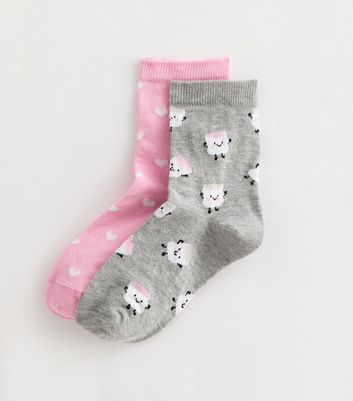 Girls Pack of 2 Pink Marshmallow Trainer Socks