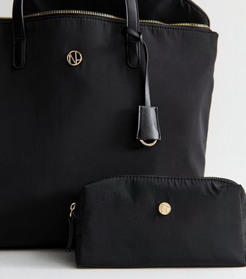 Black Fabric Tote Bag and Accessories Trio 3 Black Fabric Tote Bag and Accessories Trio