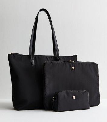 Black Fabric Tote Bag and Accessories Trio 5 Black Fabric Tote Bag and Accessories Trio